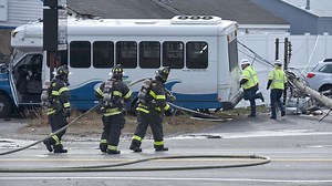 Transit bus accident closes section of Rt. 28 in Hyannis and knocks out power