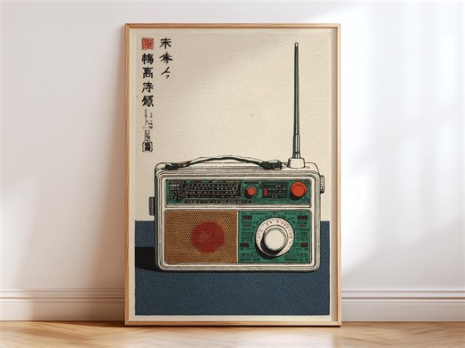 Retro Radio Poster, Japanese Vintage Tech Wall Art, Minimal Transistor Print, Mid Century Graphic Decor, Halftone Ink Artwork - Etsy