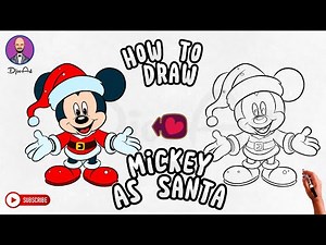 How to Draw and Color Mickey Mouse as Santa Simply | Christmas