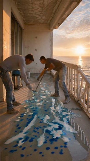 From Ruined Balcony to Ocean Luxury 🌊 Epoxy Transformation Satisfying Before & After #epoxyfloor