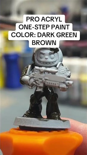 Pro Acryl One-Step Paint Demo - Color: Dark Green Brown #miniaturepainting #miniaturepainter