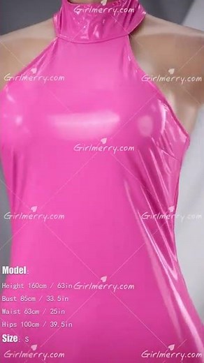 Summer open back PU leather solid color halter sexy micro elastic mini dress (without belt) AA001510