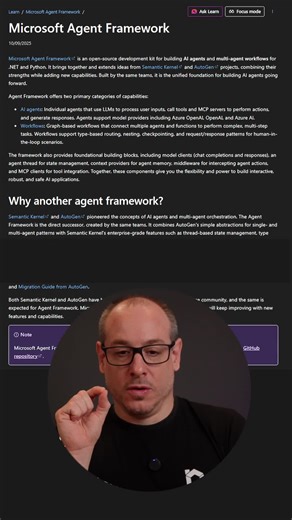 balta on Instagram: "🚀 A Microsoft lançou o Agent Framework! Imagina poder criar agentes inteligentes no .NET que se comunicam, cooperam e usam IA generativa para resolver tarefas complexas. 🤖 O Microsoft Agent Framework chegou pra simplificar o desenvolvimento com IA — integrando recursos como RAG, LLMs e memória de contexto direto no ecossistema .NET. #dotnet #csharp #microsoft #ai #inteligenciaartificial #baltaio #developer #dev #tecnologia #agenteinteligente"