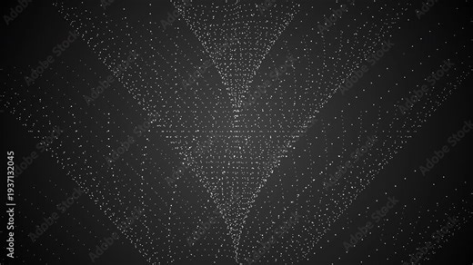 Deep Space Gradient Background with Rotating Inverted Cone Particle Structure. The glowing points outline a geometric funnel shape expanding outward while maintaining a symmetrical axis.