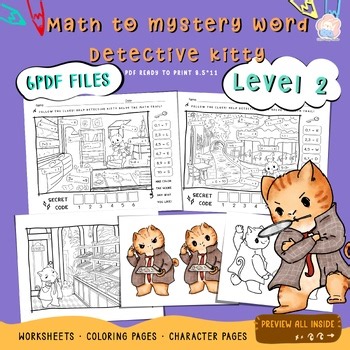Math to Mystery Word Detective Kitty,addition and subtraction problems within 10
