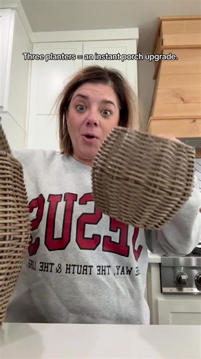 These rattan planter baskets from QVC are the easiest way to elevate your porch, patio, or indoor plant styling. The set of three woven planters adds warm texture and makes any plant look instantly more designer and put-together. @QVC, Inc #planters #rattanbasket #porchdecor