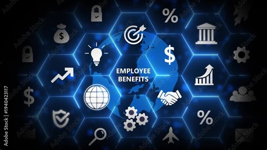 Employee benefits concept. Indirect and non-cash compensation paid to employees offered to attract and retain employees. Fringe benefits for employee engagement. Insurance