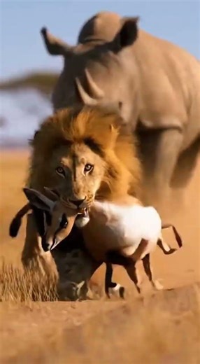 Lion vs Rhino: The King gets Dethroned! 🦁💥🦏 #nature #safari