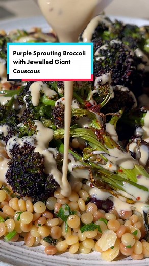 Purple Sprouting Broccoli with Jewelled Giant Couscous
