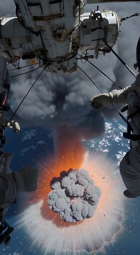 17K views · 19 reactions | “Space explorers catching a glimpse of Earth's raw energy: a volcanic eruption, live from orbit!  #ISS #NatureDrama”#volcano #ScienceFiction #ai | Cecilia | Facebook