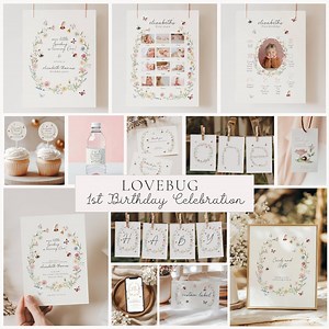 Our Little Love Bug is Turning One: 1st Birthday Love Bug (editable Template), Insect Birthday, Wilderness Floral, Bundle - Etsy