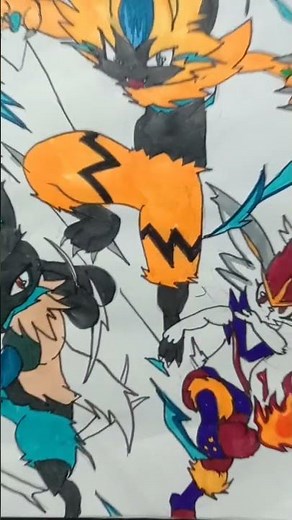 how to draw zeraora,lucario and cinderace