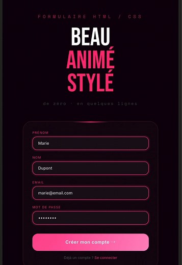 Formulaire beau et animé en HTML et CSS