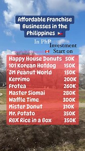 Affordable Franchise Businesses in the Philippines #mamimilisacanada #pinoyabroad #ofw #BuhayOFW #buhayabroad #Philippines #investment #franchise #businessopportunity @highlight | Mamimili Sa Canada