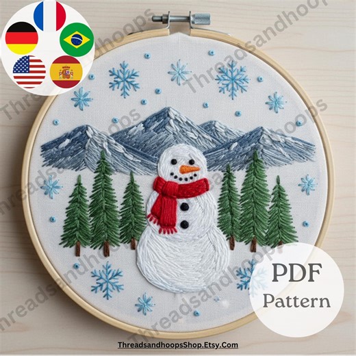 Snowman Winter Scene Embroidery Pattern – Easy DIY Hoop Art (PDF Pattern) - Etsy