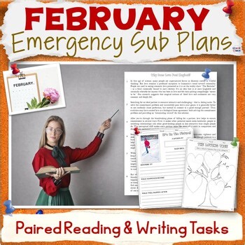 February Emergency Sub Plans Middle School ELA Substitute Binder Worksheets