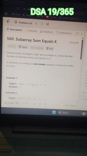 Subarray Sum Equals K | LeetCode 560 | HashMap Trick 💡 #coding #leetcode