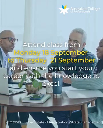4.1K views | Considering a career in Strata Management? Attend ACOP’s entry-level Certificate of Registration (Strata Management) and start understanding the industry. From September 18 to September 21, you will learn how to excel in this career from industry professionals. Don’t miss out; enrol now. https://acop.edu.au/course-details/?course_id=105654&course_type=w | Australian College of Professionals | Facebook