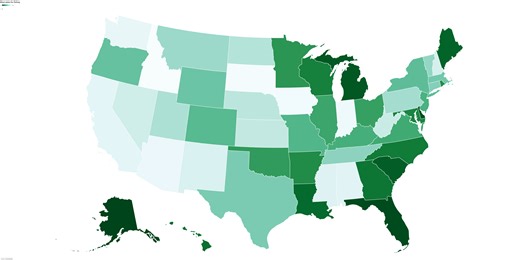 Map Shows Most Popular States for Fishing