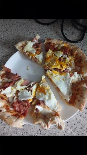 Triple cheese BBQ spam egg bacon brunch pizza #food