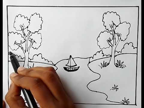 Easy landscape scenery drawing || step by step drawing for beginner's