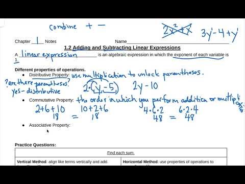 1.2 Adding and Subtracting Linear Expressions NOTES DISCUSSION VIDEO