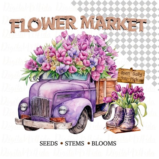 Spring Flower Market PNG, Garden Png Sublimation, Spring Images, Farmhouse Graphics, Vintage Truck Png, House Clipart, Waterslide Images - Etsy