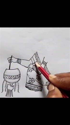 Village Woman Cooking Drawing | Traditional Indian Village Life Art | Easy Pencil Sketch#girlart
