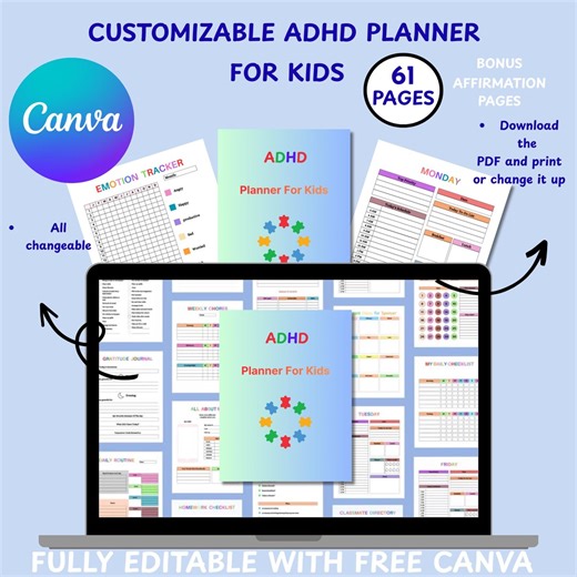 ADHD Planner & Affirmations Bundle for Kids - Etsy