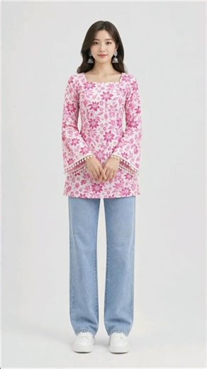 Girl Pink Short Kurti with Baggy Pants & White Shoes 💖 Meesho Outfit #shorts