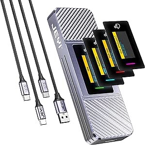 JEYI Visual Smart M.2 Enclosure with Touchscreen and RGB, USB 3.2 Gen 2 10Gbps, Compatible with 2280 NVMe/ PCIe and NGFF/ SATA SSD, External Enclosure Support UASP Trim i9X-Zebra