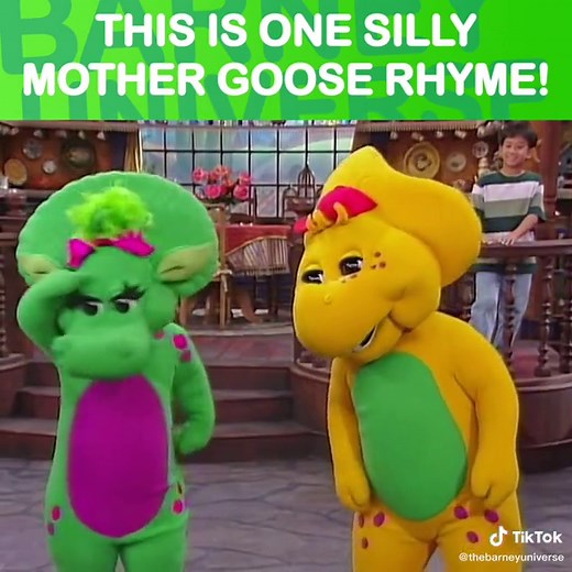 That’s a very silly rhyme! 📖 #barney #barneyandfriends #rhymetimerhytm #bjandbabybop #silly #mothergooserhymes
