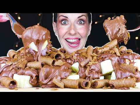 NUTELLA, BANANA & WAFER CHOCOLATE DESSERT 🍨🍫 | No Talking | ASMR Mukbang - 먹방 | Real Eating Sounds