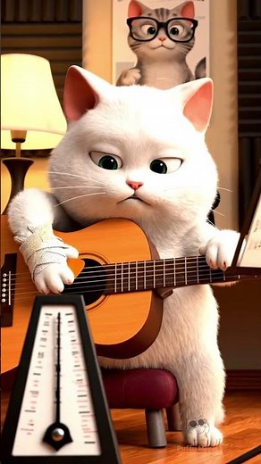 Cat learns guitar pain and perseverance pay off