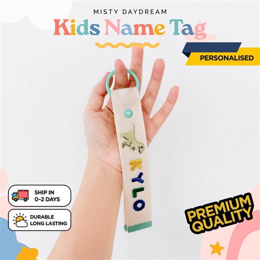 Custom Name Tag | Embroidered Name School Bag Tag | Personalised Name Label Keychain - Etsy
