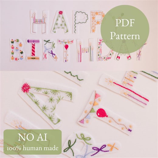 Happy Birthday Garland, Embroidery PDF Pattern, Digital Design - Etsy