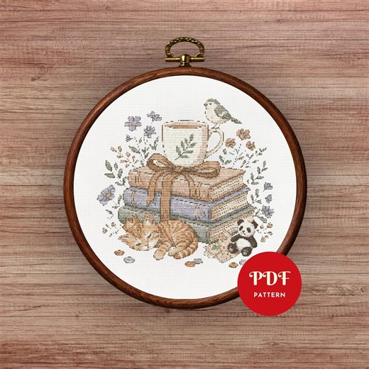 Cozy Reading Cross Stitch Pattern PDF, Cottagecore Books Design (pattern Keeper Compatible, Instant Download) - Etsy