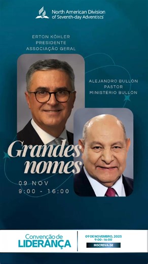 A Convenção de Liderança Adventista é um investimento no seu desenvolvimento. Um intensivo de um dia com os melhores mindsets e ferramentas para você liderar com excelência, seja na igreja, no trabalho ou na vida. O QUE VOCÊ VAI LEVAR PARA CASA: ✅ Metodologias Práticas para resolver conflitos e aumentar a resiliência. ✅ Uma Rede de Contatos valiosa com líderes de influência global. ✅ Um Plano de Ação claro, alinhando sua identidade à essência da missão. Com um line-up de especialistas: Erton Köh
