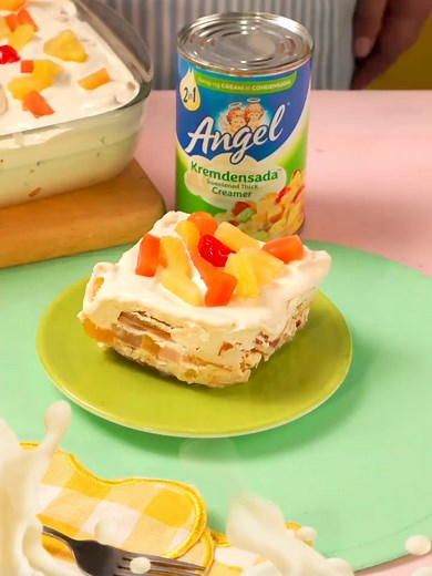 Delicious Frozen Fruit Salad Cake Recipe with Angel Kremdensada