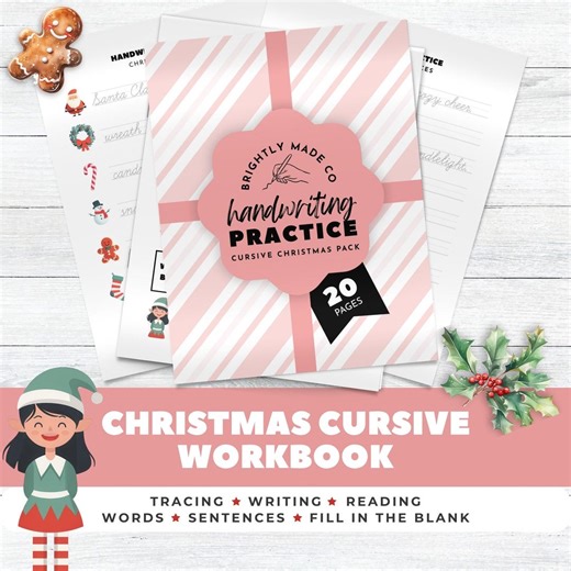 Cursive Christmas Handwriting Practice Workbook, Children's Holiday Activities, Printable Writing Sheet, Festive Activity Pages for Kids - Etsy Australia