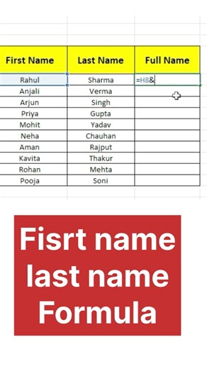Excel first name last name formula | Excel shorts #excel #shorts #excelformula