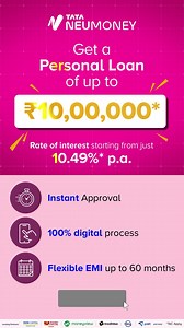 Unlock easy access to Personal Loans up to ₹10 Lakhs with fast approval in just 10 minutes, with 100% digital processing, no paperwork required. | Tata Neu