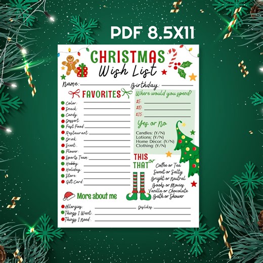 Christmas Wish List Printable, Coworker Secret Santa Survey, Adult Christmas List, Appreciation Holiday Wishlist, PDF 8.5x11 Ready - Etsy