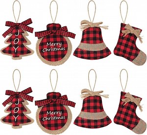 [Hot Item] Red Plush Pendant Plaid Luxury Christmas Hanging Ornaments