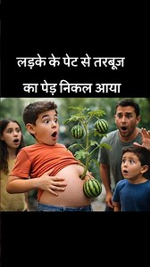 A watermelon tree grew out of the boy's stomach.