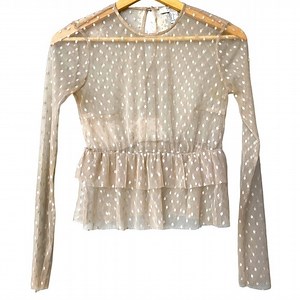 Forever 21 Polka Dot Top Blouse S Long Sleeve Mesh Sheer Coquette Fairy Ruffle