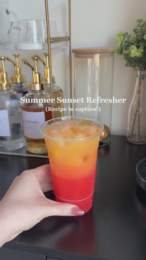Summer sunset refresher at home🍒🍊 Ingredients 1 cup orange juice (fresh or store-bought) 1 can (7.5 oz) Dole Light Pineapple Juice ½ oz grenadine Ice cubes #summerrefresher #summersunsetrefresher #starbucksrefreshers #starbucksrefresherathome #refresher #refreshersathome #satisfying #pineapplerefresher #summerdrink #aesthetic #sunsetrefresher #refreshers #coffee #delicious #goodmorning #bhfyp #breakfast #morning #cake #homemade #foodstagram #foodphotography #cafe #foodblogger #starbucks #tea #