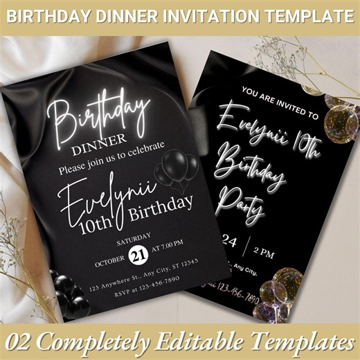 Birthday Dinner Invitation Template |editable Modern Birthday Card |party Dinner Invite |modern Dinner Party Invite |minimalist Party Invite - Etsy