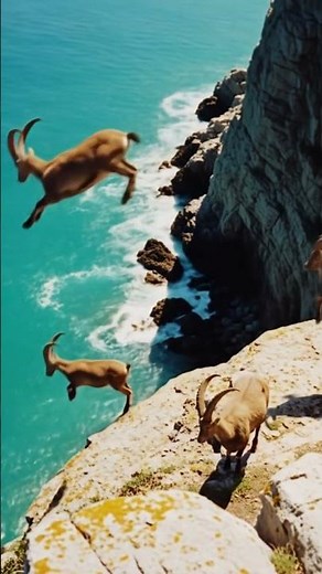 Unbelievable footage of goats jumping off a cliff.