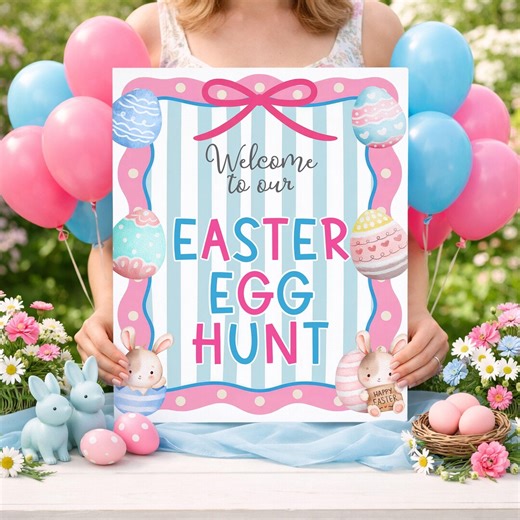Easter Egg Hunt Welcome Sign | Bunny Spring Party Poster | Printable Entrance Decor (digital Download, 16x20/18x24/24x36"), 0064 - Etsy